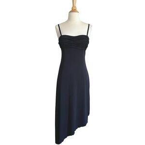 Vintage 90s Y2K La Belle Black Ruched Bust Asymmetrical Hem Slip Dress Size S